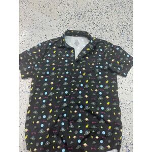 Buc-ee's‎ Space Planets Rocket Graphic Button Up Short Sleeve Shirt Men's M